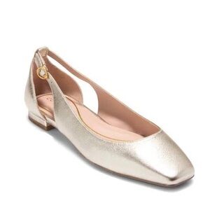NEW Cole Haan Bria Cutout Square Toe Flat in Gold - Size 7 ORIG$150